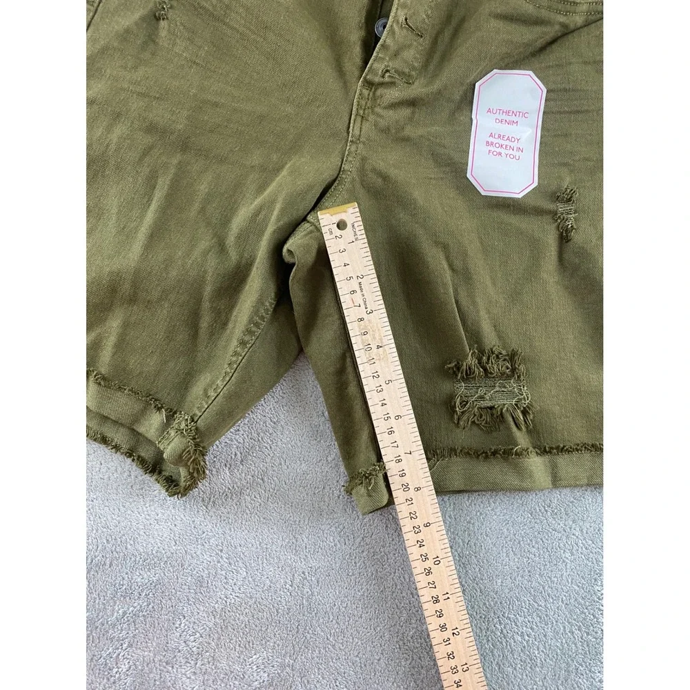 No Boundaries Womens Olive Green Distressed Mid Rise Button Fly Denim Shorts 15 - Picture 9 of 14